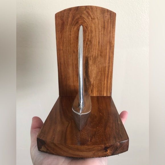 Vintage Set of MCM Wood & Silver Sailboat Bookends - Picture 4 of 12